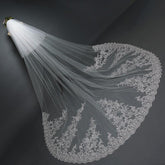 Long Lace Wedding Veil Ivory Cathedral Veil with Blusher